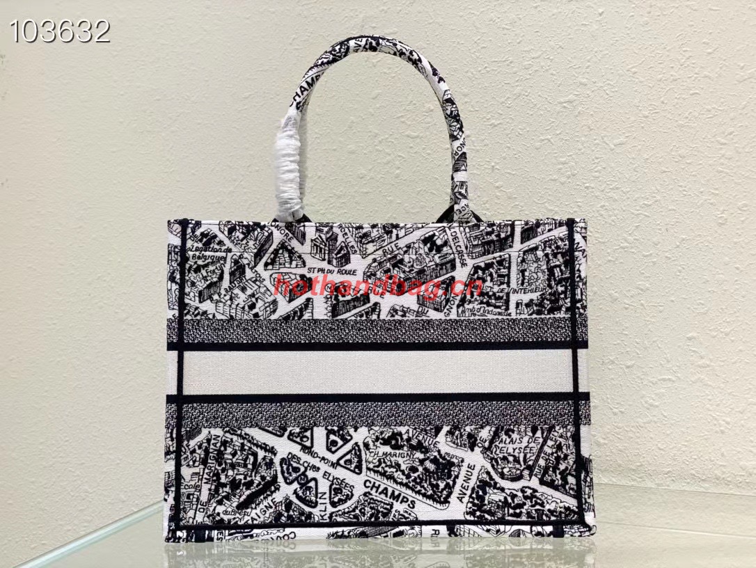 MEDIUM DIOR BOOK TOTE White and Black Plan de Paris Embroidery M1296ZOM