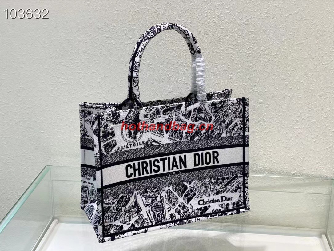 MEDIUM DIOR BOOK TOTE White and Black Plan de Paris Embroidery M1296ZOM