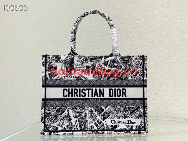 MEDIUM DIOR BOOK TOTE White and Black Plan de Paris Embroidery M1296ZOM