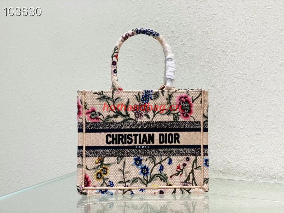 SMALL DIOR BOOK TOTE Natural Multicolor Raffia Embroidered with Dior Petites Fleurs M1265ZC