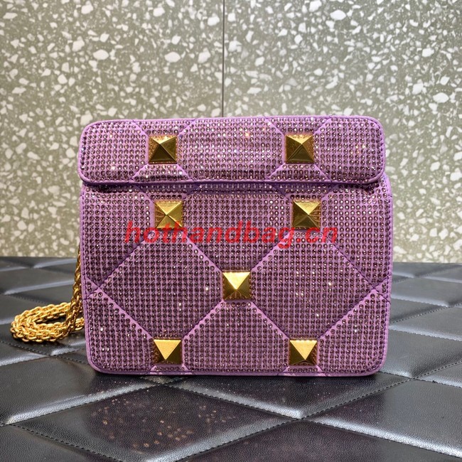 VALENTINO GARAVANI small Roman Stud soft sheep leather chain shoulder bag 2288 Lavender