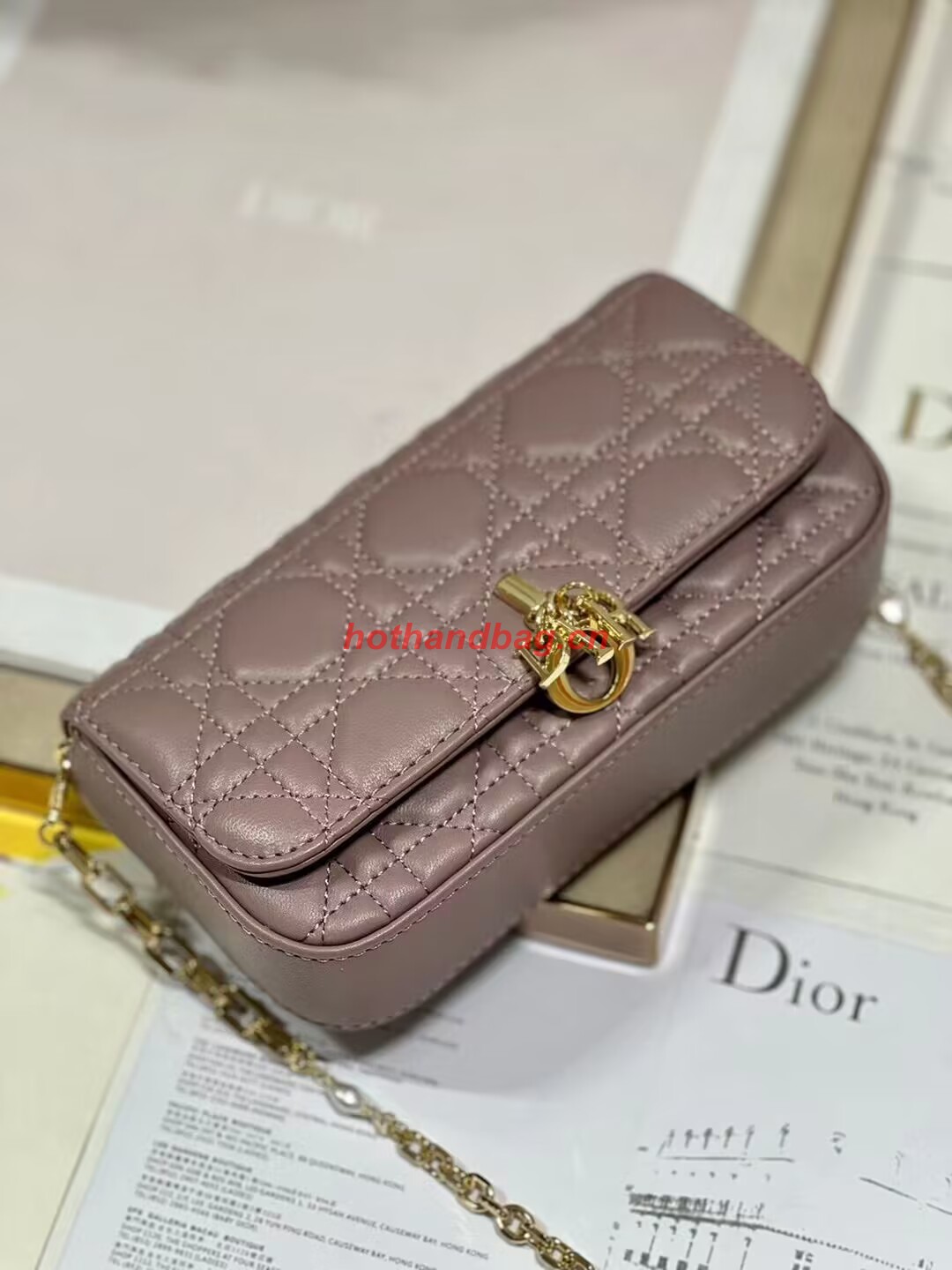 LADY DIOR PHONE POUCH Aesthetic Cannage Lambskin S0977OE pink