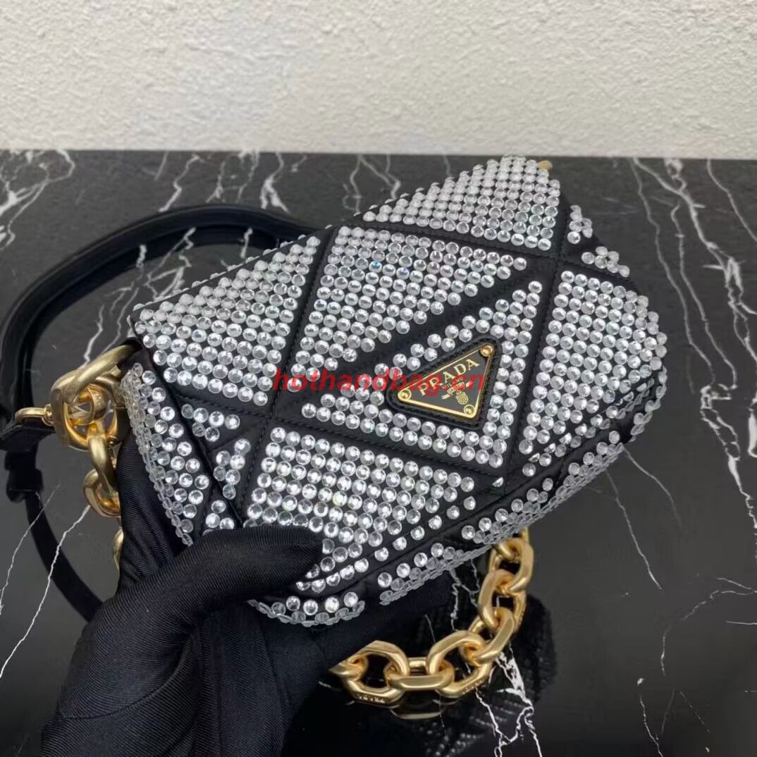 Prada Crystal-studded satin pouch 1HD339 black