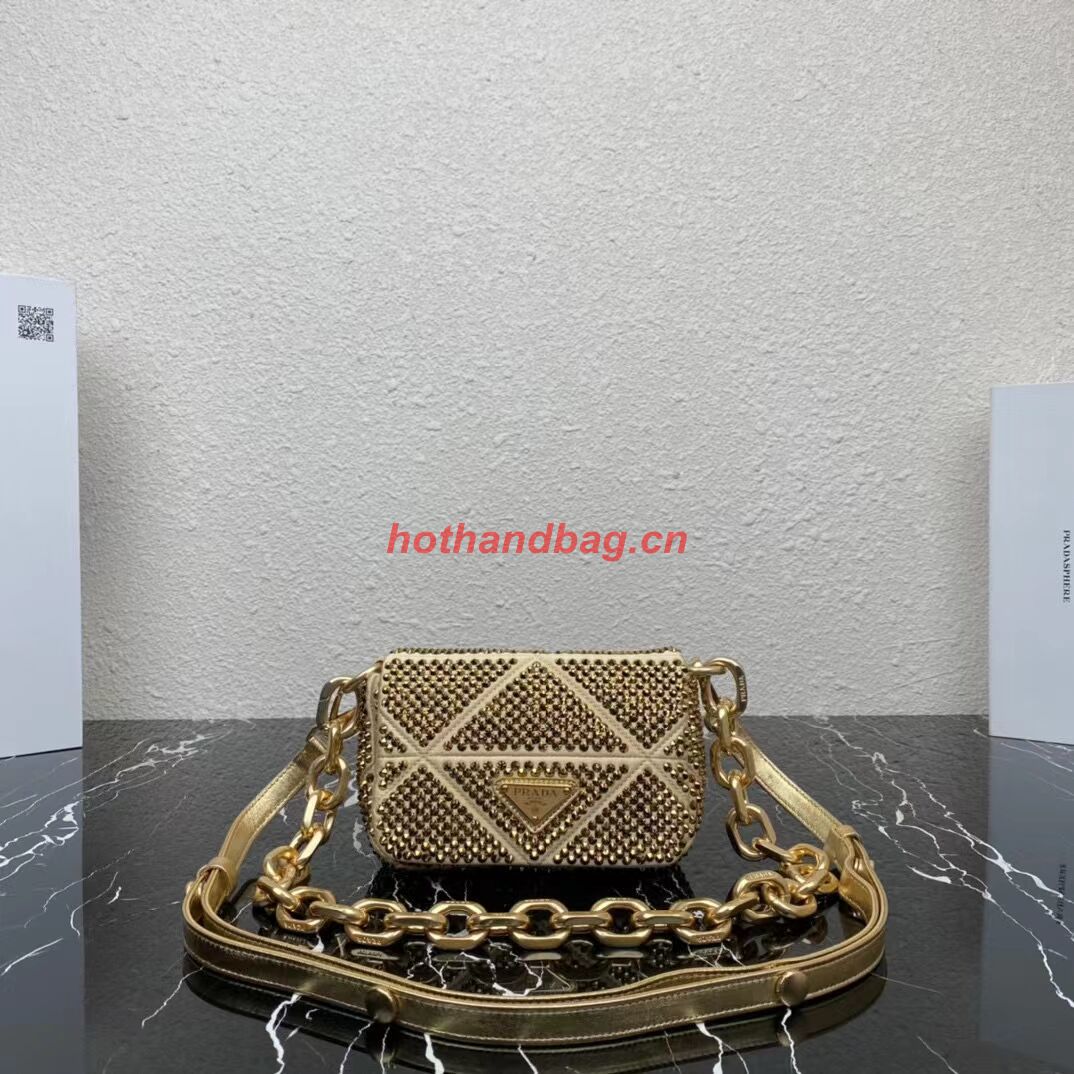 Prada Crystal-studded satin pouch 1HD339 gold