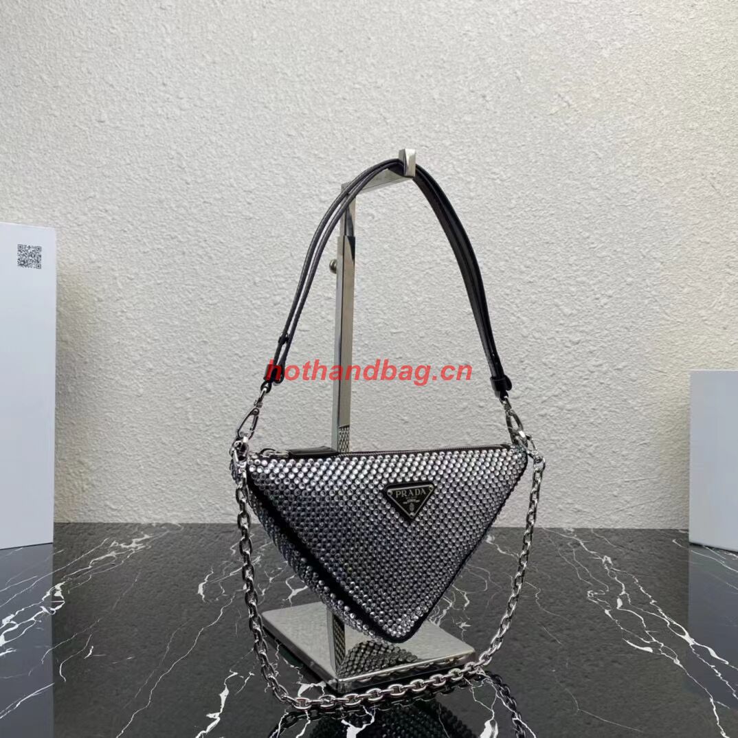 Prada Crystal-studded satin pouch 1NQ044 black