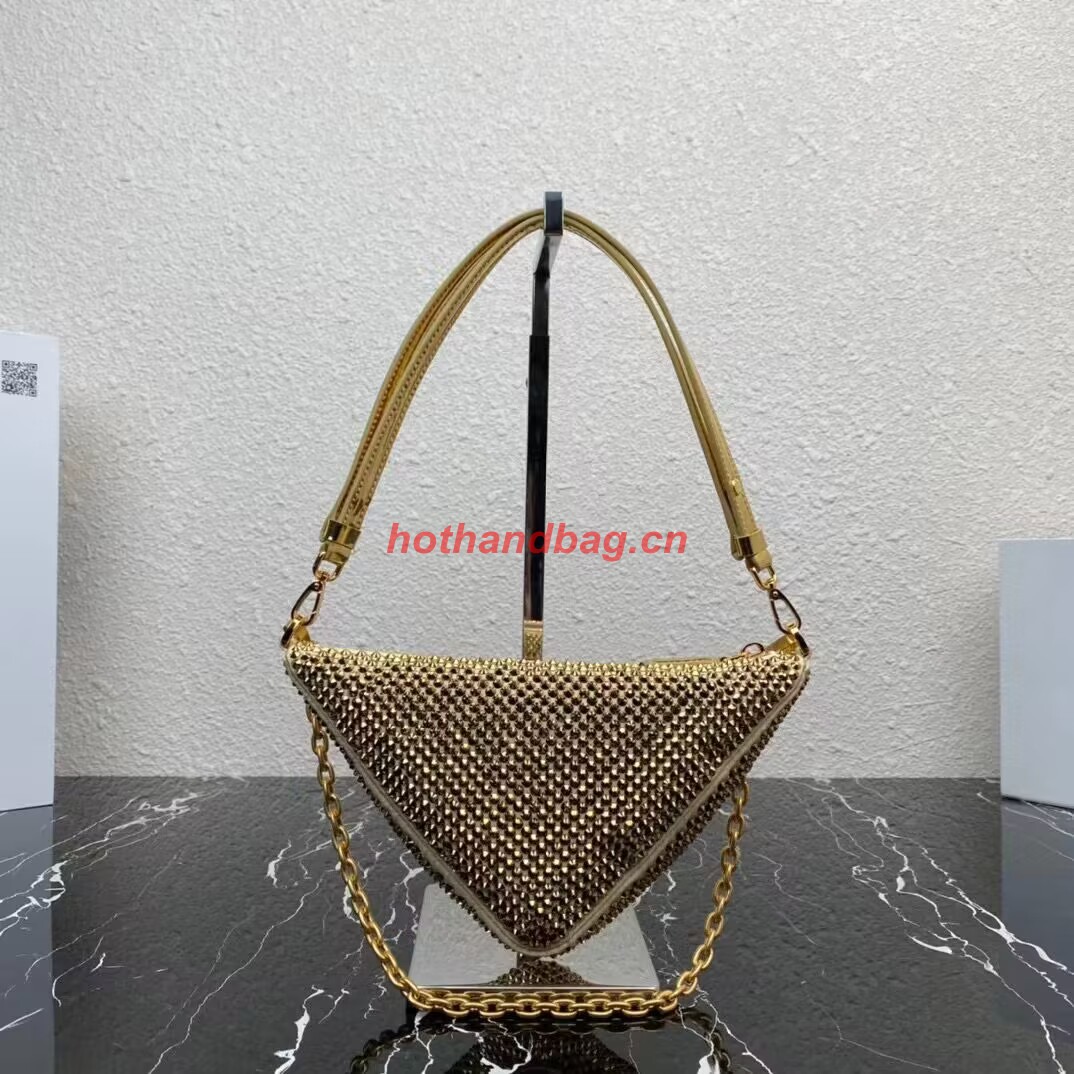 Prada Crystal-studded satin pouch 1NQ044 gold