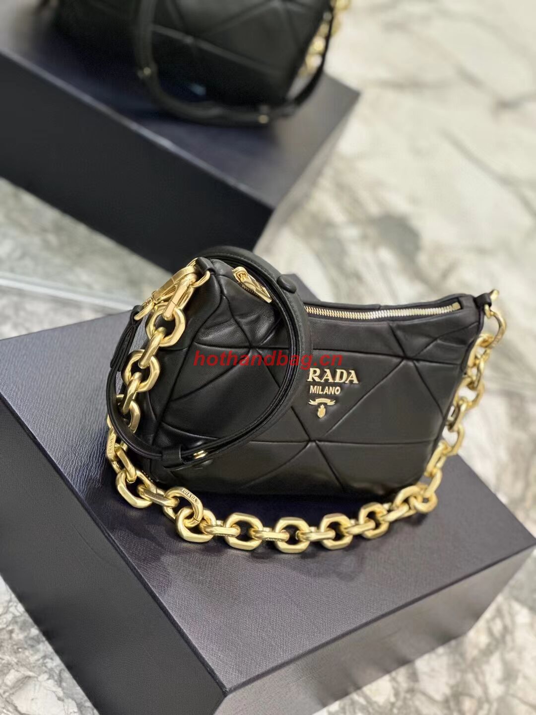 Prada leather shoulder bag 1BH117 black