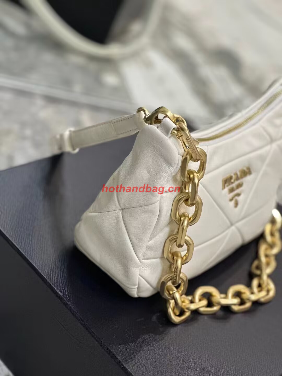 Prada leather shoulder bag 1BH117 white