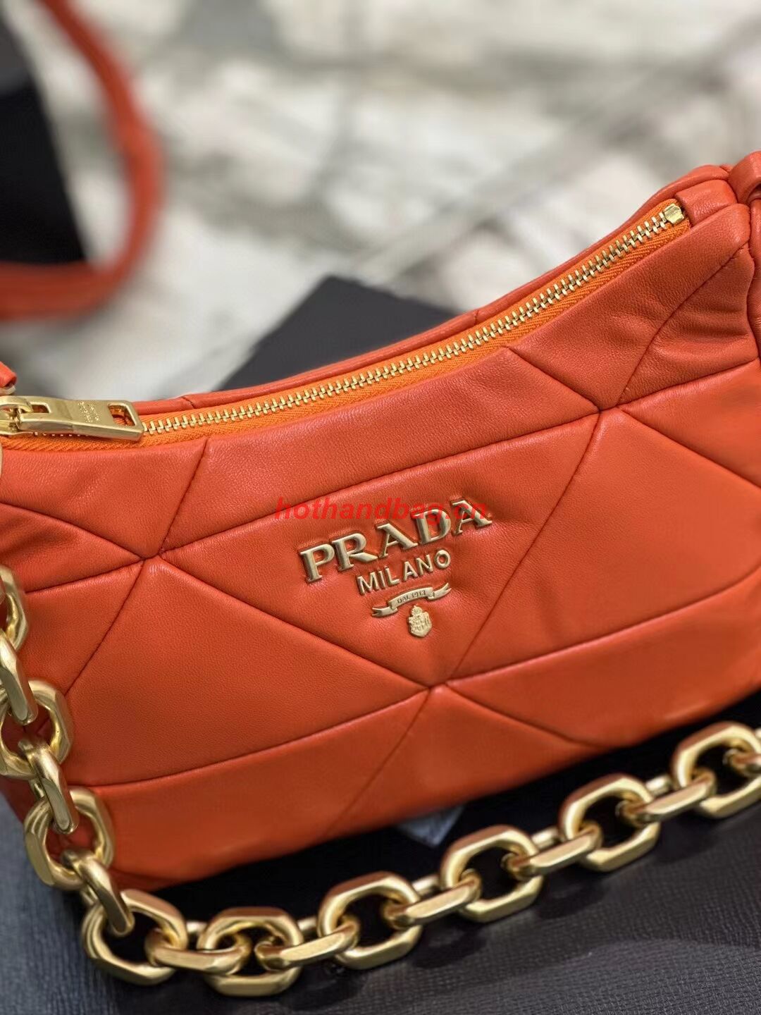 Prada leather shoulder bag 1BH117 orange