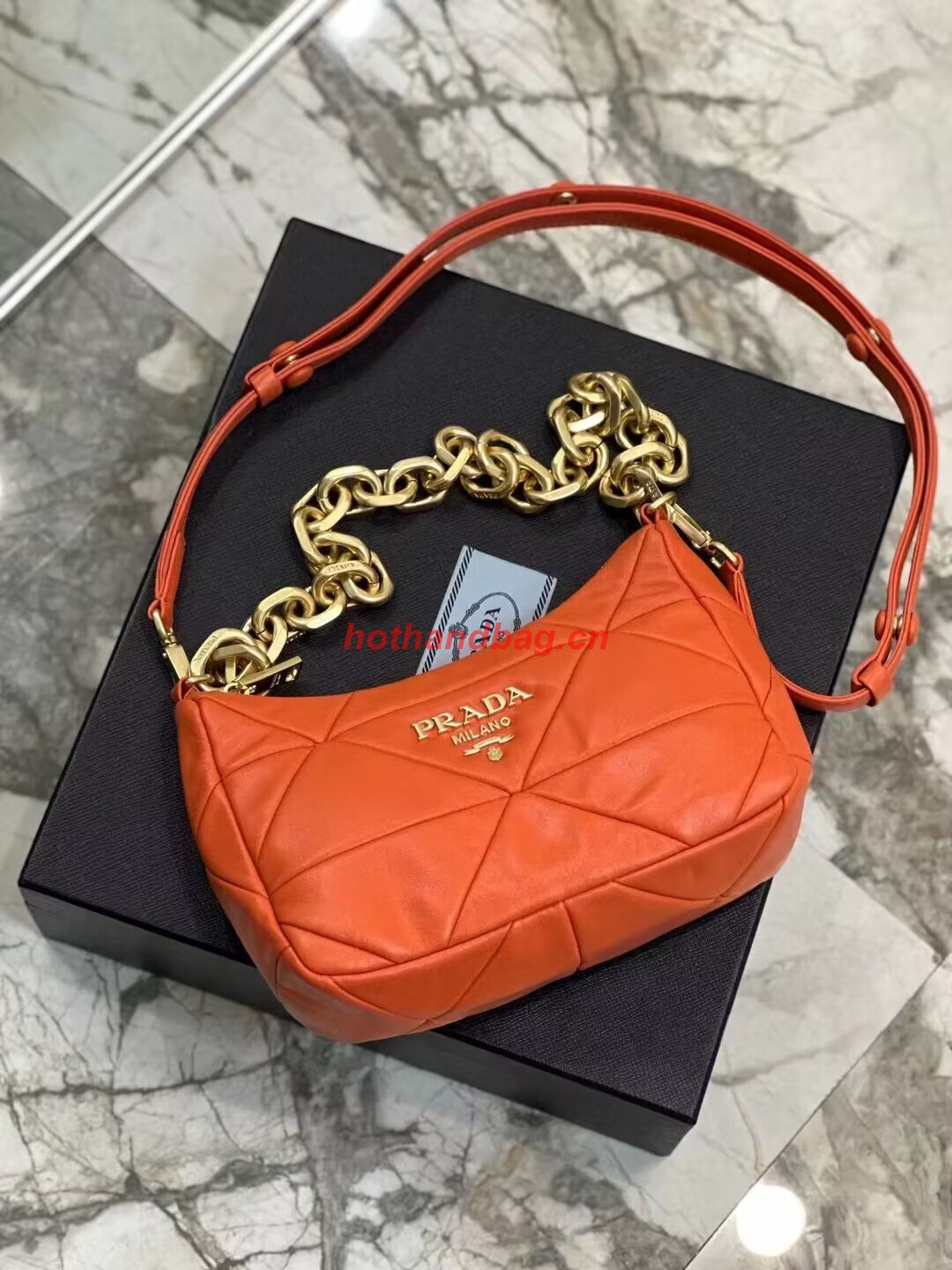 Prada leather shoulder bag 1BH117 orange