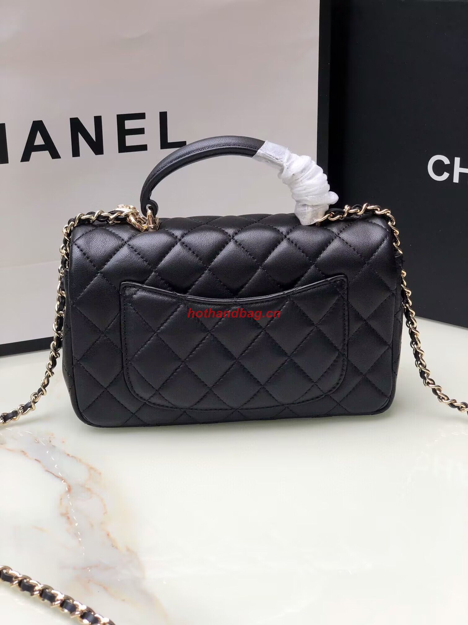 CHANEL mini flap bag with top handle AS2431 Black&Gold-Tone