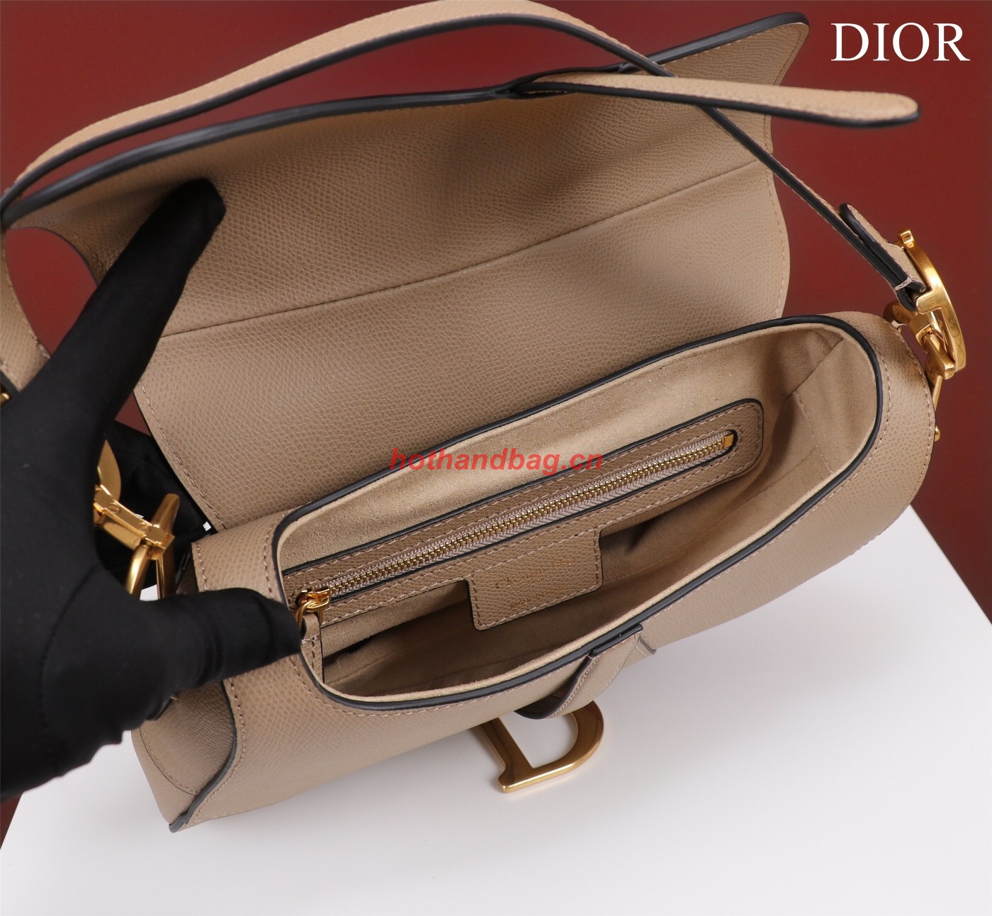 DIOR SADDLE BAG WITH STRAP Sand Pink Grained Calfskin M0455CBA