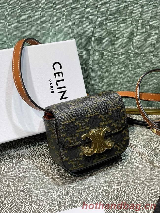 Celine MINI TRIOMPHE IN TRIOMPHE CANVAS AND CALFSKIN 10I512 TAN