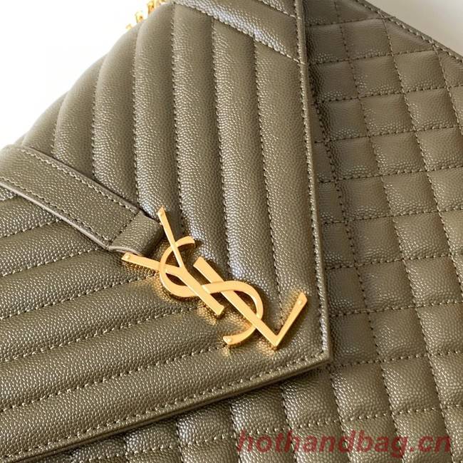 SAINT LAUREN ENVELOPE LARGE BAG IN MIX MATELASSE GRAIN DE POUDRE EMBOSSED LEATHER 600166 khaki