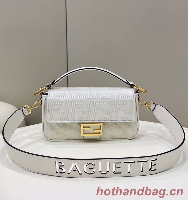 Fendi Baguette canvas bag with FF embroidery 8BR600 white