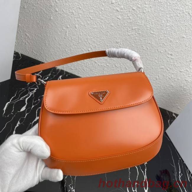 Prada Cleo brushed leather shoulder bag with flap 1BD311 orange