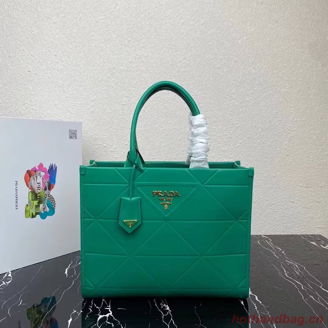 Medium leather Prada Symbole bag with topstitching 1BA378 green