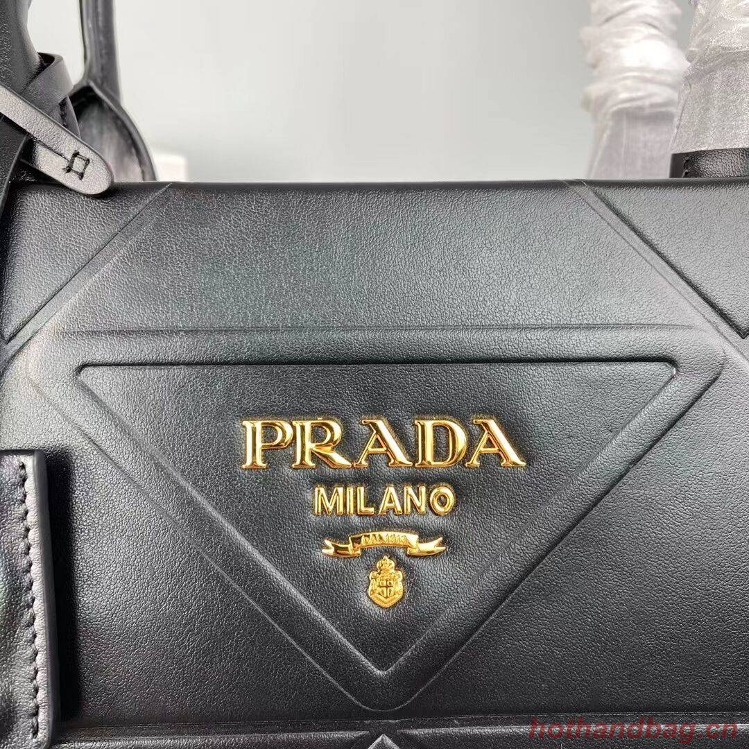 Prada Large leather Prada Symbole bag with topstitching 1BA377 Black