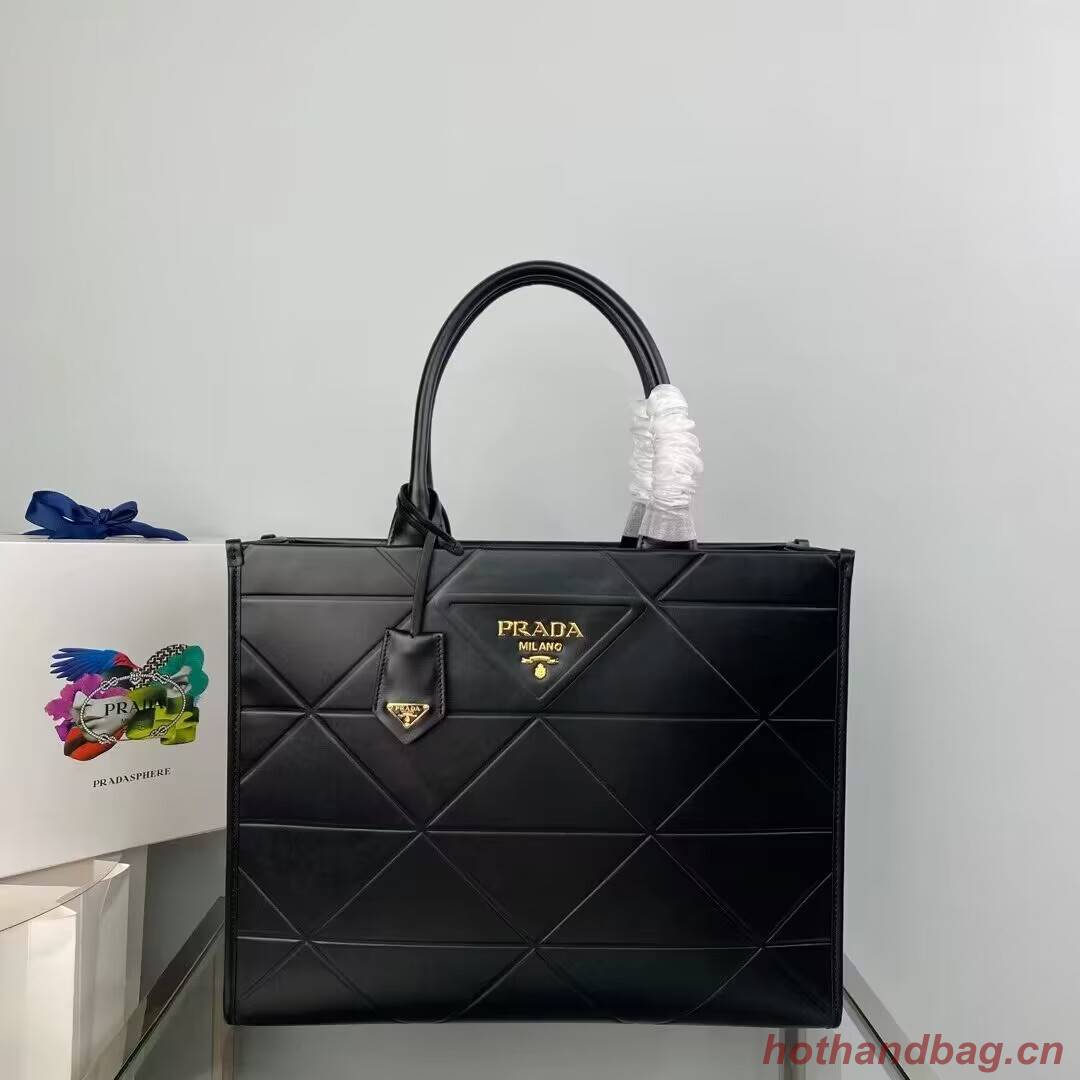 Prada Large leather Prada Symbole bag with topstitching 1BA377 Black