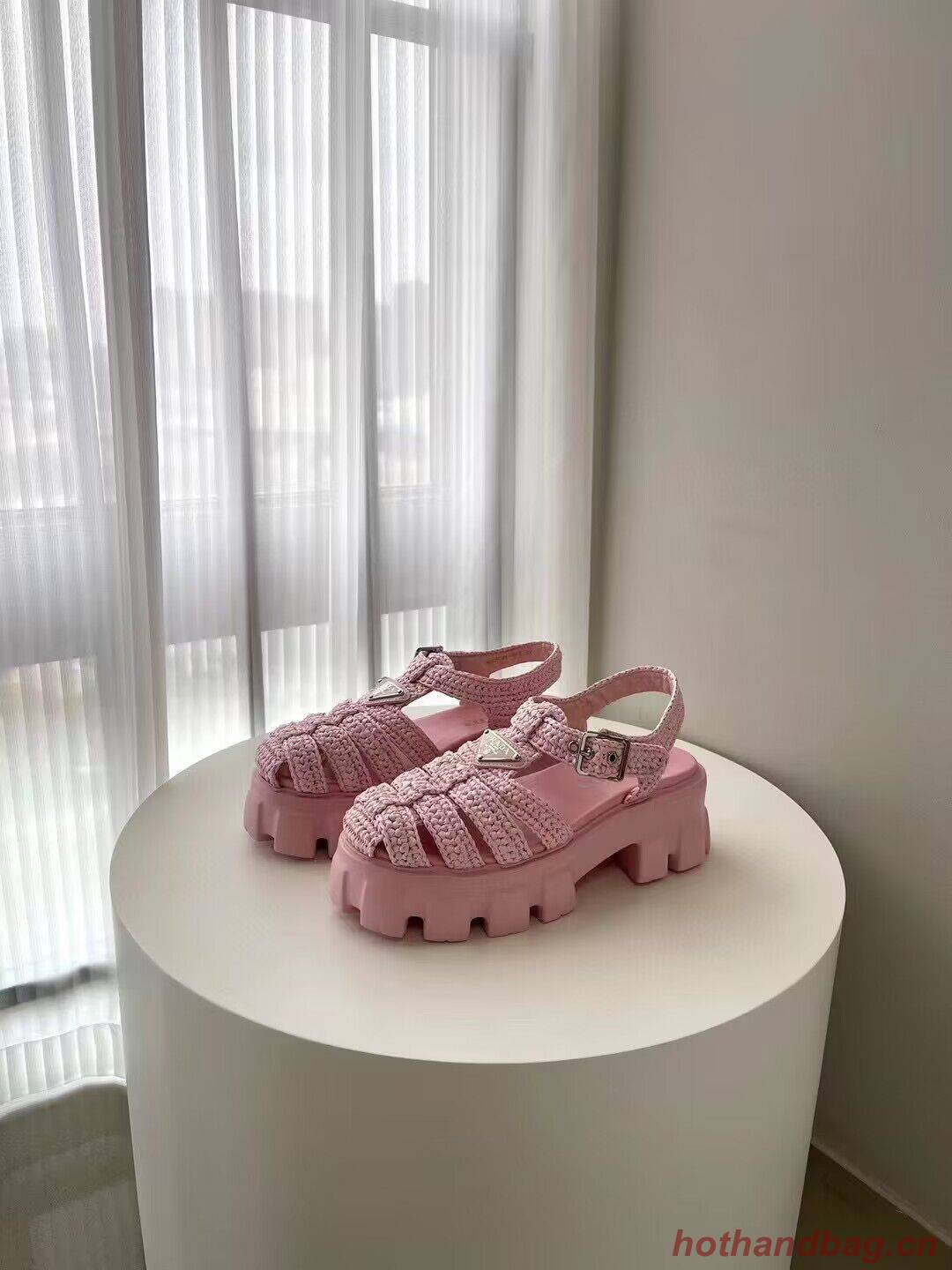 Prada Weave Sandals Shoes PD30362 Pink