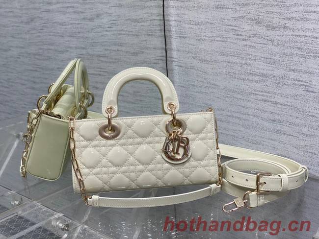 Dior SMALL LADY D-JOY BAG Patent Cannage Calfskin M0613OW white