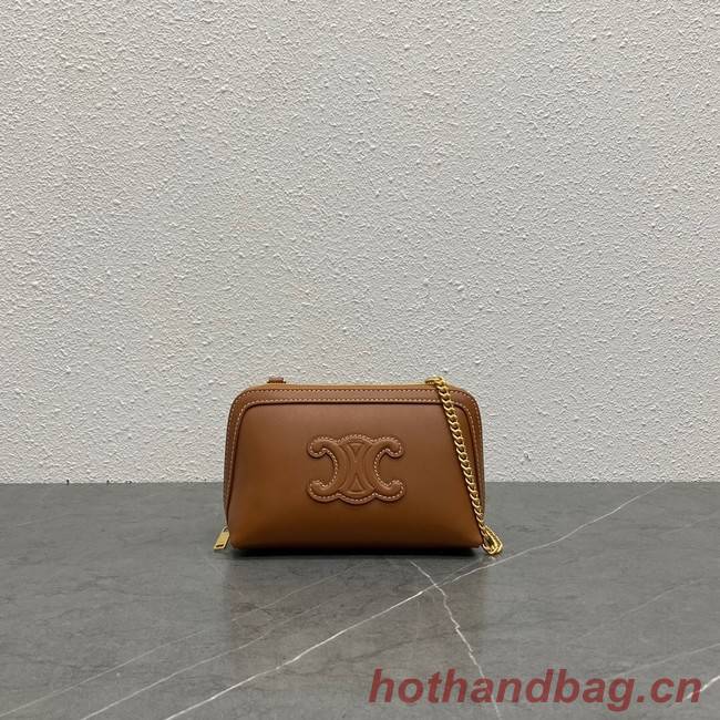 Celine CLUTCH WITH CHAIN IN TRIOMPHE LAMBSKIN 100382 TAN