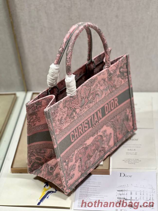 MEDIUM DIOR BOOK TOTE Gray and Pink Toile de Jouy Reverse Embroidery M1296ZRG