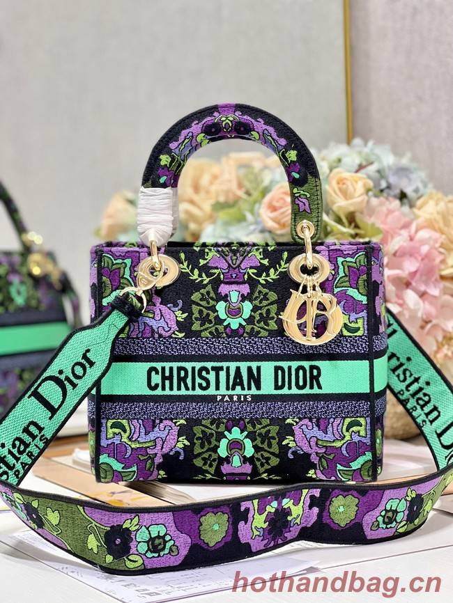 MEDIUM LADY D-LITE BAG Multicolor Dior Indian Purple Embroidery M0565OESK