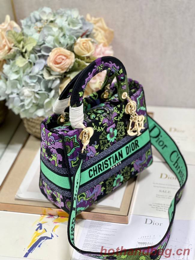 MEDIUM LADY D-LITE BAG Multicolor Dior Indian Purple Embroidery M0565OESK