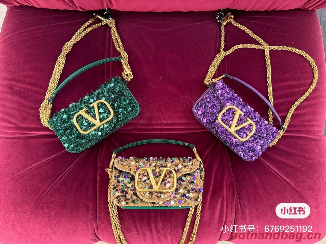 VALENTINO V-logo MINI LOCO sequin and leather bag WA0K53-7