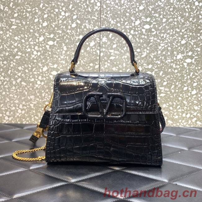 VALENTINO VSLING small Crocodile pattern Shoulder bag WB0F53 black