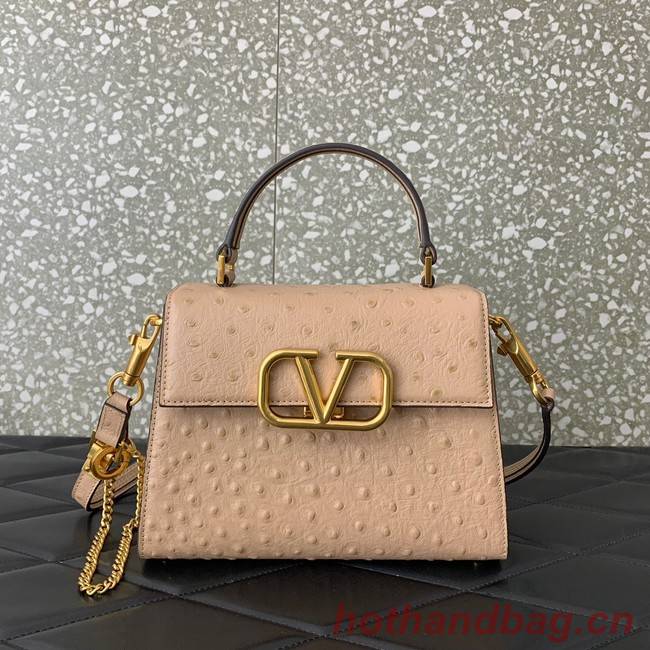 VALENTINO VSLING small Ostrich pattern Shoulder bag WB0F53 Cinnamon Pink