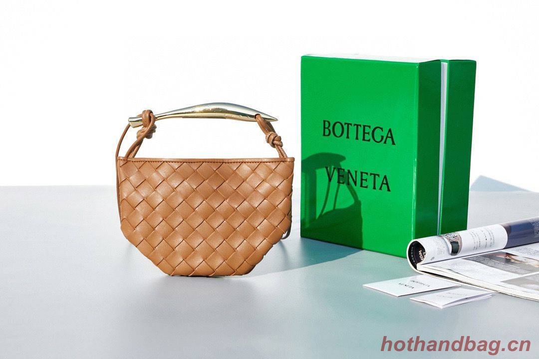 Bottega Veneta Sardine Intrecciato Gold Hardware Handle Bag 744267 Brown