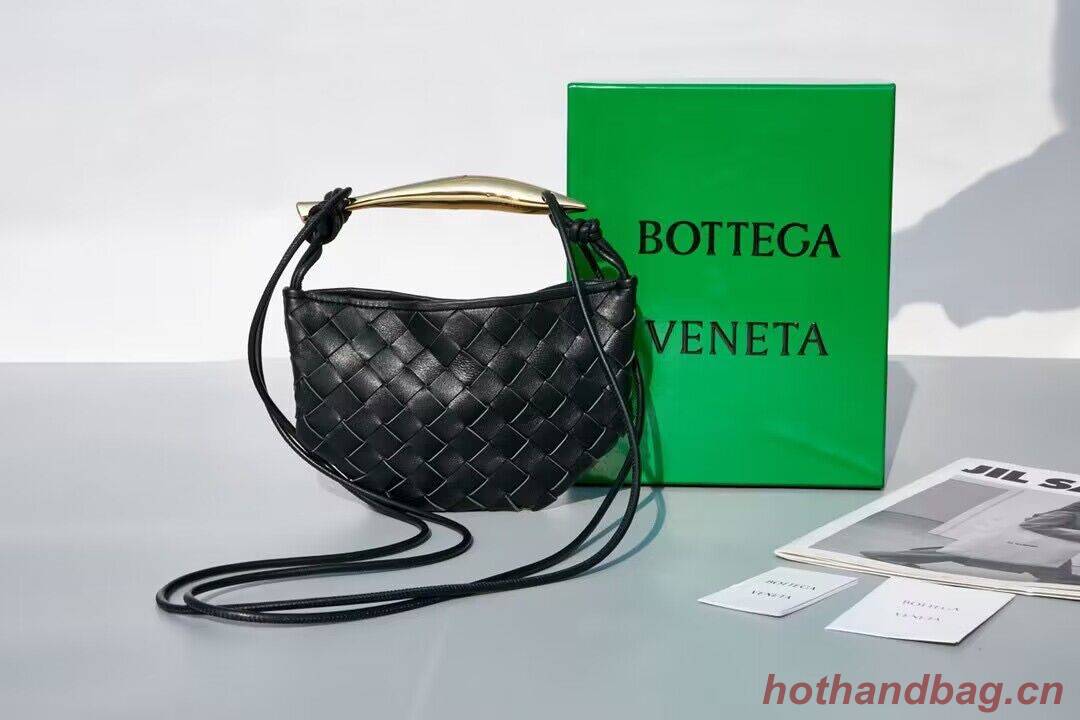 Bottega Veneta Sardine Intrecciato Gold Hardware Handle Bag 744267 Black