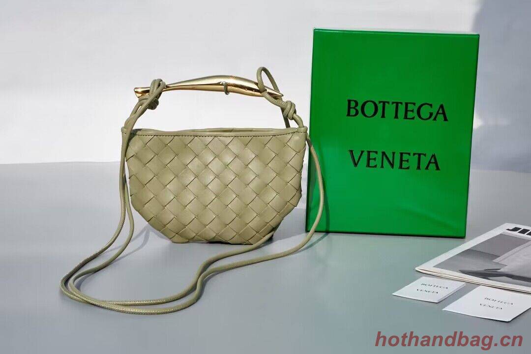 Bottega Veneta Sardine Intrecciato Gold Hardware Handle Bag 744267 Gray Green