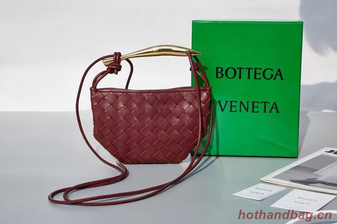 Bottega Veneta Sardine Intrecciato Gold Hardware Handle Bag 744267 Wine