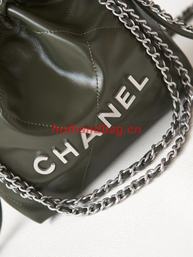 CHANEL 22 MINI HANDBAG Shiny Calfskin & silver-Tone Metal AS3980 DARK GRAY