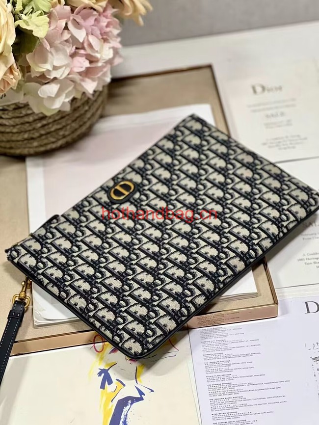 LARGE DIOR CARO DAILY POUCH Blue Dior Oblique Jacquard S5086UWHC