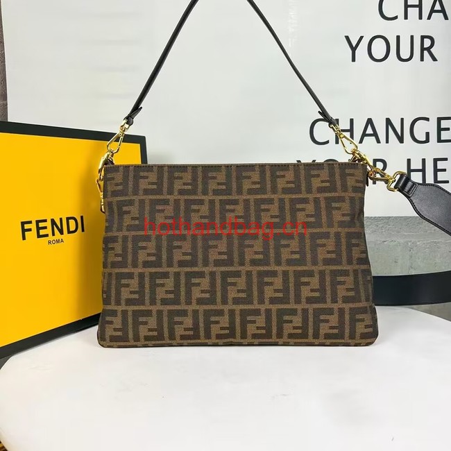 Fendi O Lock Zipper Brown FF jacquard fabric and leather bag F1068