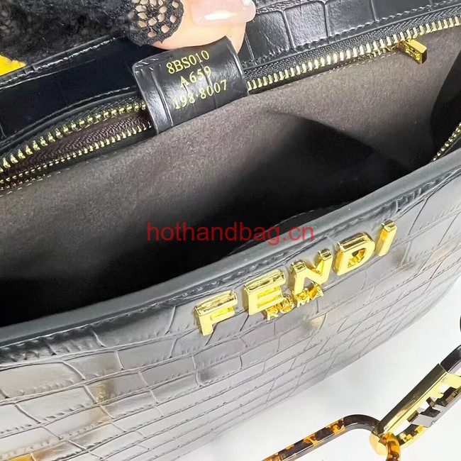 Fendi O Lock Zipper Crocodiles leather bag F1068 black