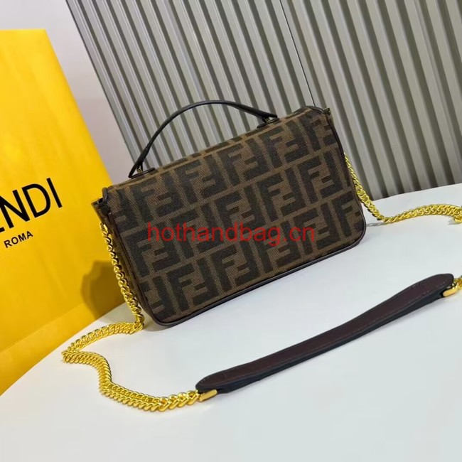 Fendi Brown FF jacquard fabric and leather bag F1531