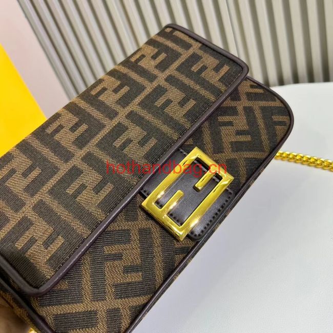 Fendi Brown FF jacquard fabric and leather bag F1531