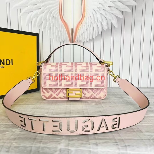 Fendi Baguette canvas bag with FF embroidery 8BR600 pink&white