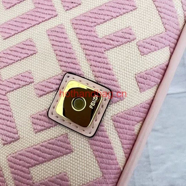 Fendi Baguette canvas bag with FF embroidery 8BR600 pink&white