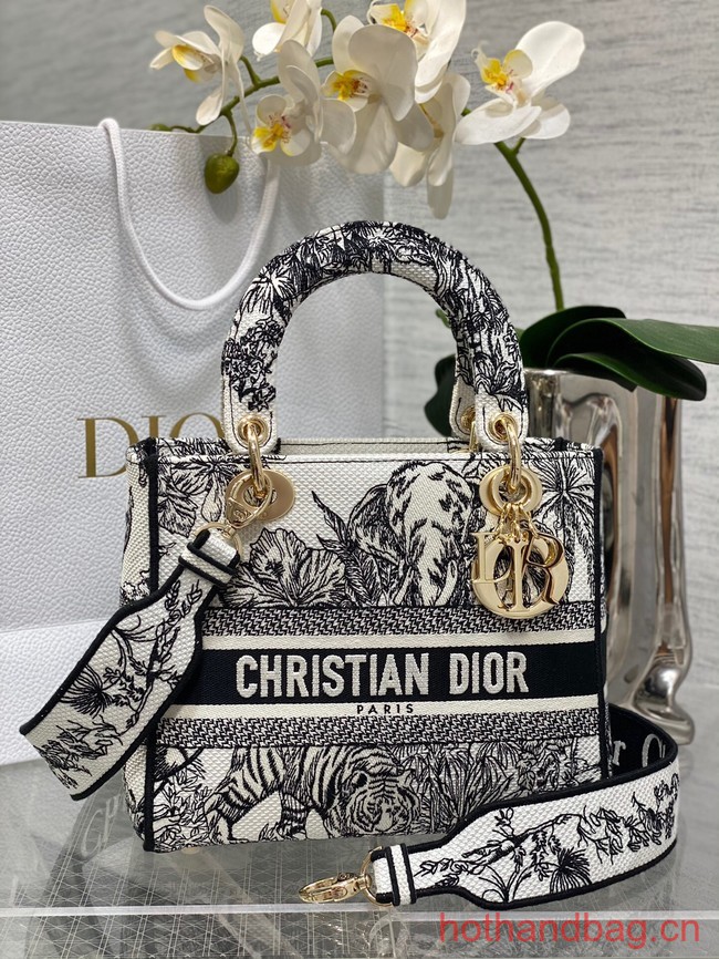 Dior MEDIUM LADY D-LITE BAG Gray Toile de Jouy Reverse Embroidery M0565ORG