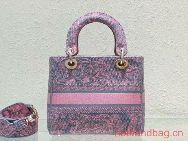 Dior MEDIUM LADY D-LITE BAG Gray and Pink Toile de Jouy Reverse Embroidery M0565ORG