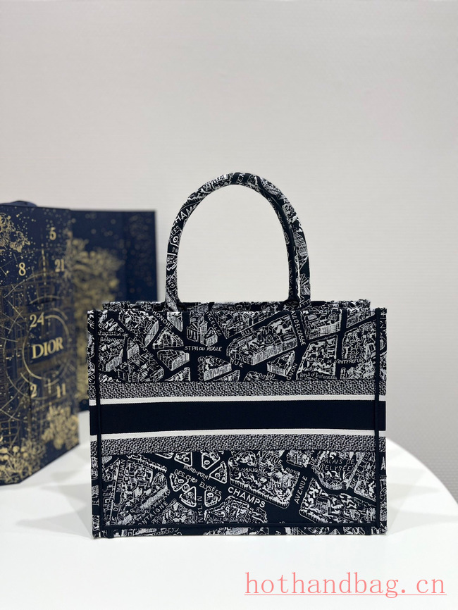 MEDIUM DIOR BOOK TOTE Black and White Plan de Paris Embroidery M1296ZOMP