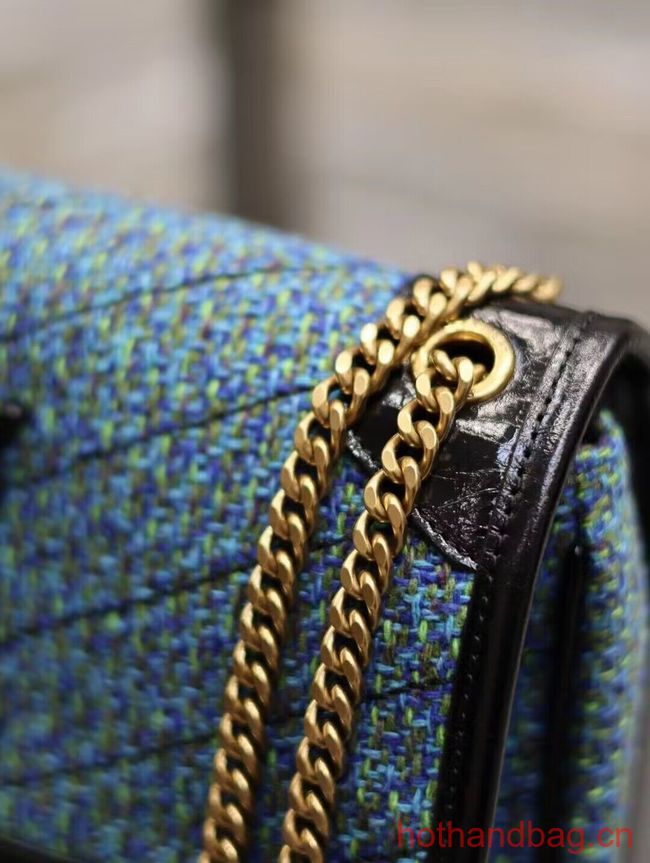 SAINT LAUREN NIKI SMALL CHAIN BAG IN  Tweed LEATHER 933151 blue