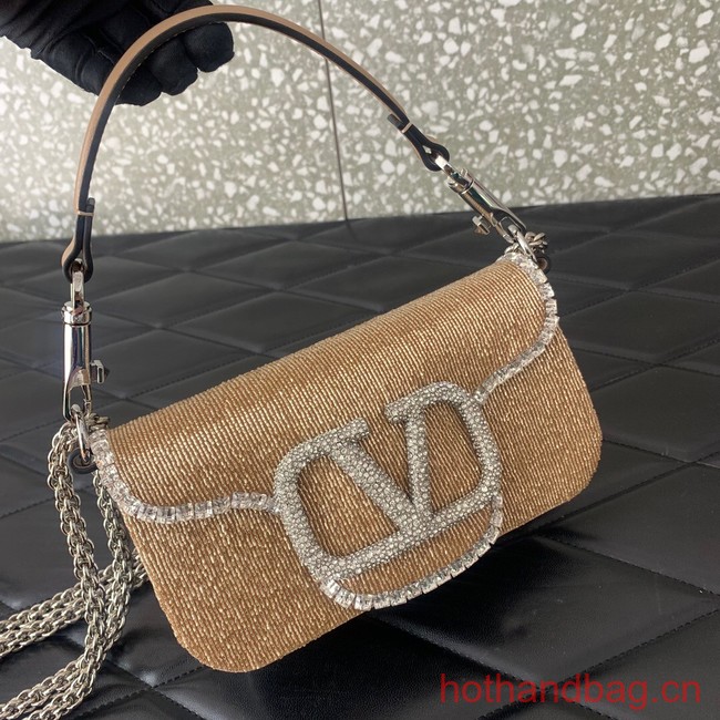 VALENTINO MINI LOCO imitation crystal shoulder bag WB0K53SL Apricot