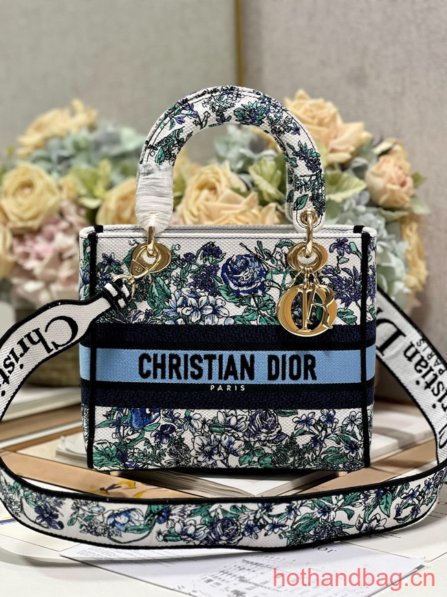MEDIUM DIOR LADY D-LITE BAG White Multicolor Flowers Constellation Embroidery M0565OE